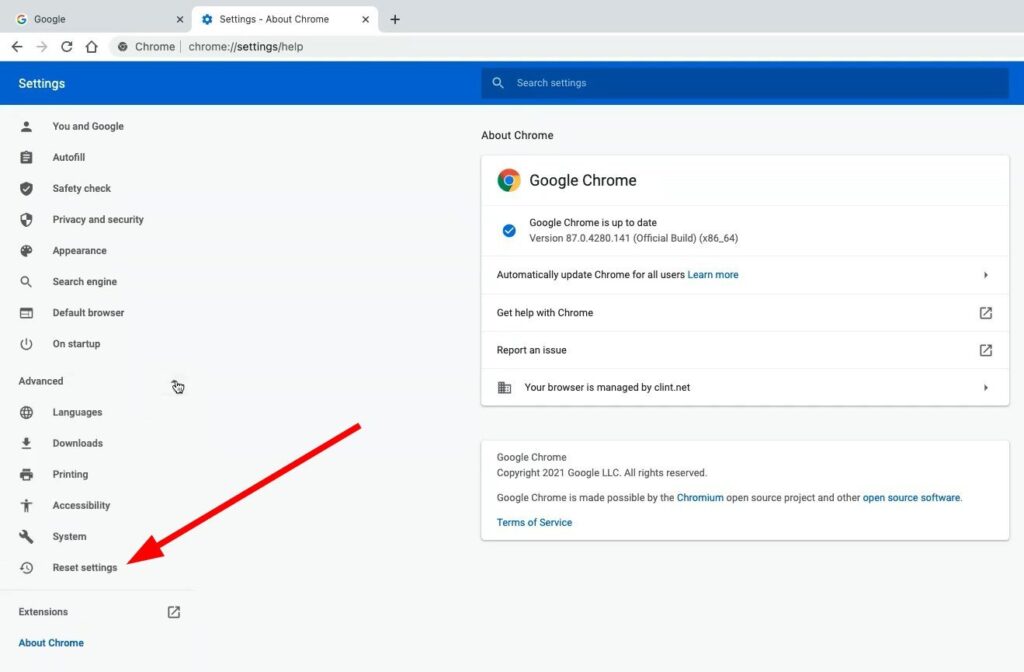 Reset your Chromebook through the Settings menu in your Chrome Browser.